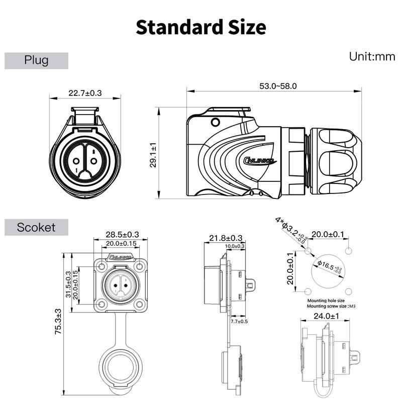 CNLINKO LP16 2-Pin Reverse Mount Female Plug and Male Socket for Automotive Machinery Outdoor Use IP68 Waterproof Circular Connector Metal Shell Quick-Connect Aviation Connector (2-Pin) - Image 5